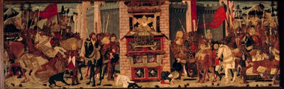 Didone riceve gli ambasciatori di Enea a Troia. Detrempe su legno del Maestro De Tournon De Sainte Croix da Master of Tournon de Sainte Croix