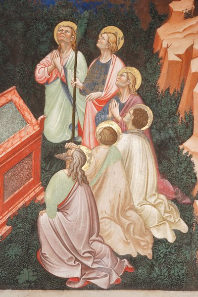 Assunzione della Vergine e la Vergine Maria che lascia cadere la cintura o la Sacra Cintura a San Tommaso (dettaglio) da Master of Vignola