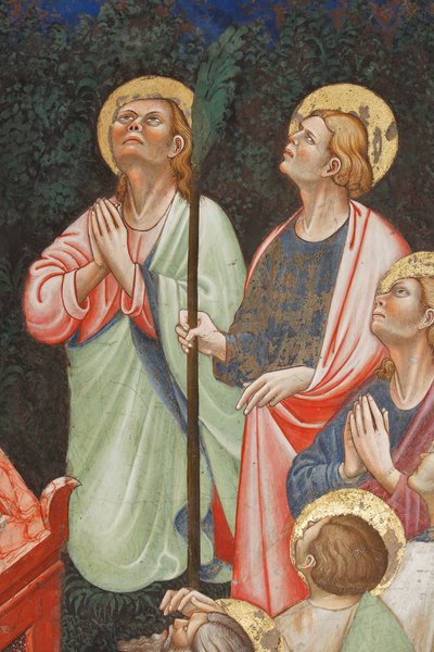 Assunzione della Vergine e la Vergine Maria che lascia cadere la cintura o Sacro Cingolo a San Tommaso (dettaglio degli apostoli) da Master of Vignola