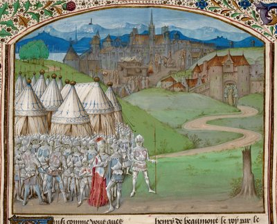 La regina Isabella e il suo esercito con il quartiere del corpo di Hugh le Despenser sullo sfondo, illustrazione da 