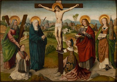 La crocifissione con santi e donatori, c. 1490-1495 da Master of the Aachen Cabinet Doors