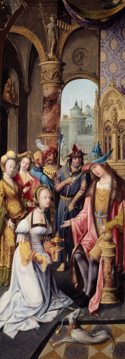 Re Salomone riceve la regina di Saba da Master of the Antwerp Adoration
