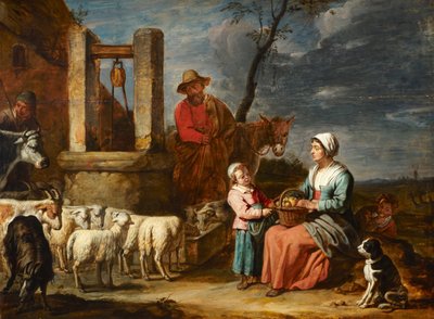 Famiglia di contadini presso un pozzo da Master of the Béguins