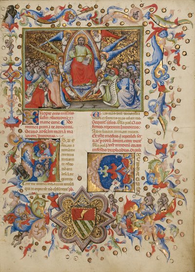 Cristo nella maestà; Inizio A: Un uomo che eleva la sua anima a Dio da Master of the Brussels Initials