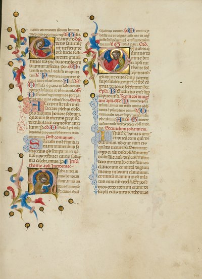 Iniziale E: Santa Lucia; iniziale M: San Tommaso; iniziale D: San Tommaso Predica da Master of the Brussels Initials