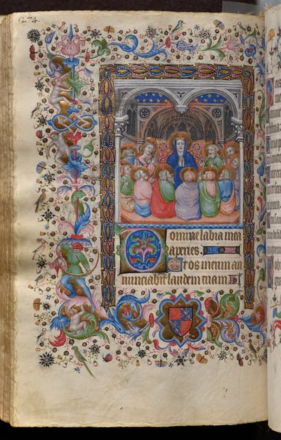 Ore di Carlo il Nobile, re di Navarra (1361-1425): fol. 137v, Pentecoste da Master of the Brussels Initials and Associates