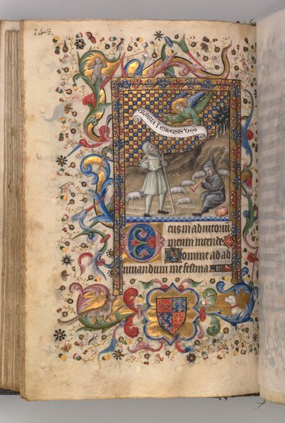 Ore di Carlo il Nobile, Re di Navarra 1361-1425: Annunciazione ai pastori...verso, c1 da Master of the Brussels Initials and Associates