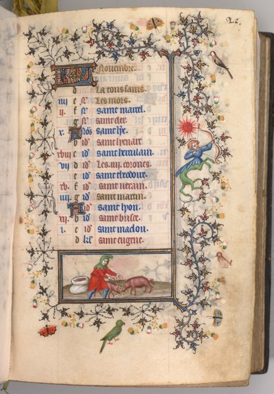 Ore di Carlo il Nobile, Re di Navarra 1361-1425: fol. 11r, Novembre, c. 1405 da Master of the Brussels Initials and Associates