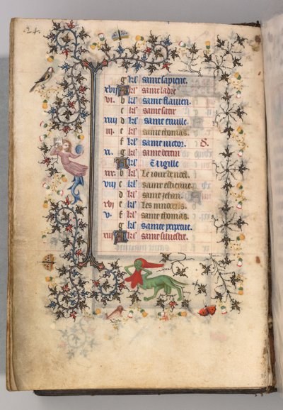 Ore di Carlo il Nobile, Re di Navarra 1361-1425: fol. 12v, dicembre, c. 1405 da Master of the Brussels Initials and Associates