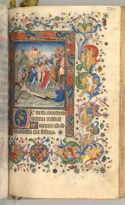 Ore di Carlo il Nobile, Re di Navarra: fol. 179r, Cristo inchiodato alla croce da Master of the Brussels Initials and Associates
