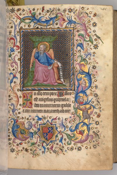 Ore di Carlo il Nobile, Re di Navarra 1361-1425: fol. 23r, San Luca, c. 1405 da Master of the Brussels Initials and Associates