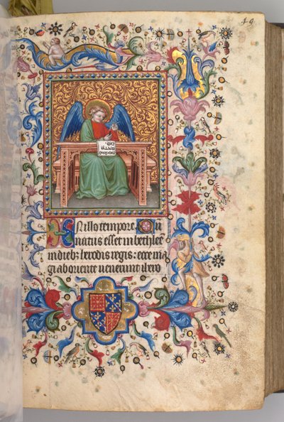 Ore di Carlo il Nobile, Re di Navarra 1361-1425: fol. 25a, San Matteo, c. 1405 da Master of the Brussels Initials and Associates
