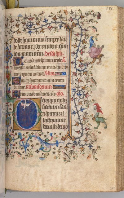 Ore di Carlo il Nobile, Re di Navarra 1361-1425: fol. 260r, Spirito Santo, c. 1405 da Master of the Brussels Initials and Associates