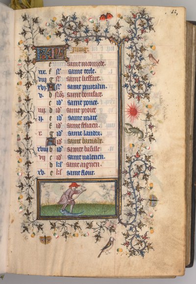 Ore di Carlo il Nobile, Re di Navarra 1361-1425: fol. 6r, Giugno, c. 1405 da Master of the Brussels Initials and Associates
