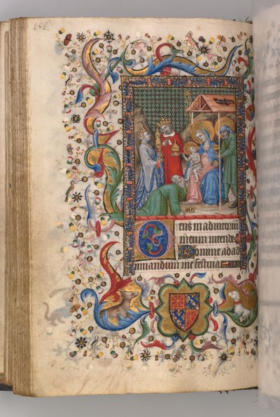 Ore di Carlo il Nobile, re di Navarra 1361-1425: fol. 78v, Adorazione dei Magi Sesta da Master of the Brussels Initials and Associates