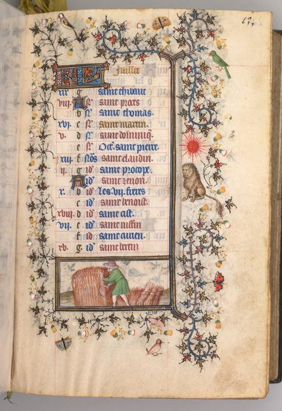 Ore di Carlo il Nobile, Re di Navarra 1361-1425: fol. 7r, Luglio, c. 1405 da Master of the Brussels Initials and Associates