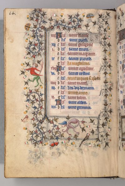 Ore di Carlo il Nobile, Re di Navarra 1361-1425: fol. 7v, Luglio, c. 1405 da Master of the Brussels Initials and Associates