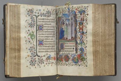 Ore di Carlo il Nobile, Re di Navarra 1361-1425: fol. 82v, Testo, c. 1405 da Master of the Brussels Initials and Associates