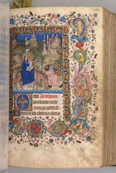 Ore di Carlo il Nobile, Re di Navarra 1361-1425: fol. 88r, Fuga in Egitto Vespri da Master of the Brussels Initials and Associates