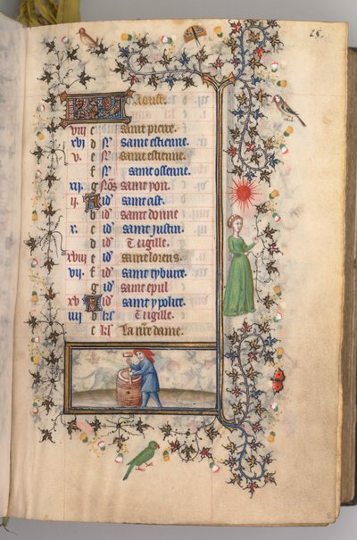 Ore di Carlo il Nobile, Re di Navarra 1361-1425: fol. 8r, agosto da Master of the Brussels Initials and Associates