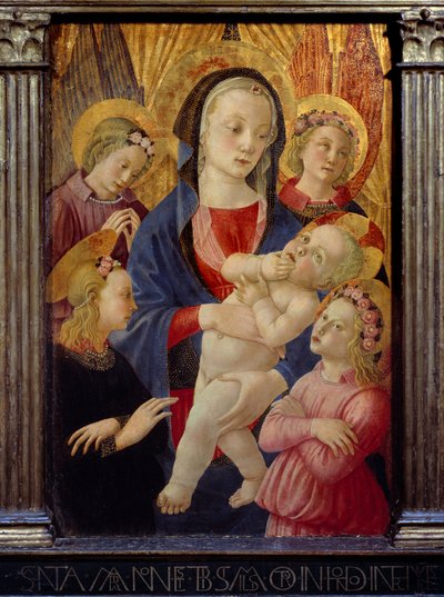 La Vergine e il Bambino circondati da quattro angeli da Master of the Castello Nativity
