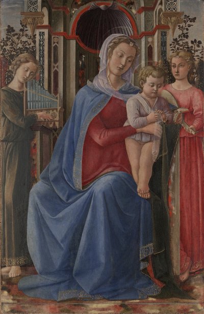 Vergine e Bambino con due angeli da Master of the Castello Nativity