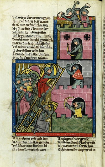 Conquista di un castello a Gerusalemme dalla Cronaca del Mondo Weltchronik di Rudolf von Ems da Master of the Chronicle of the
