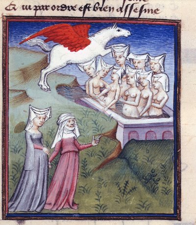 Nove muse che fanno il bagno, da Opere Collezionate di Christine de Pisan da Master of the Cité des Dames