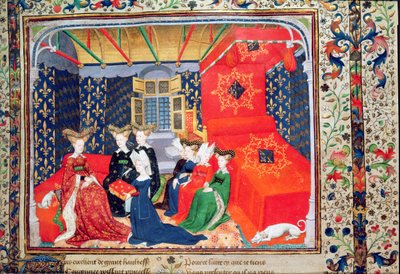 Christine de Pisan presenta il suo libro alla regina Isabella di Baviera, dai poemi di Christine de Pisan, c.1410-15 da Master of the Cité des Dames