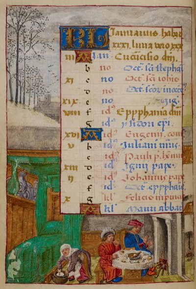 Pagina del calendario per gennaio, illustrazione dalle 