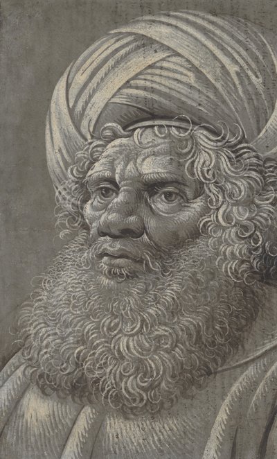 Testa di un uomo barbuto con turbante recto, scrittura latina verso, ca. 1510 da Master of the Death of Absalom