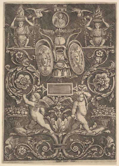 Pannello ornamentale, putti su cornucopia, 1530-60 da Master of the Die