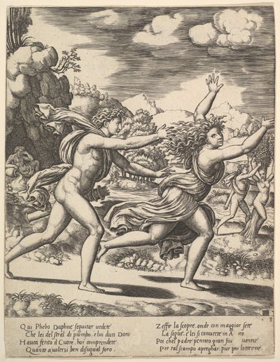 Apollo che insegue Dafne che alza le braccia da Master of the Die