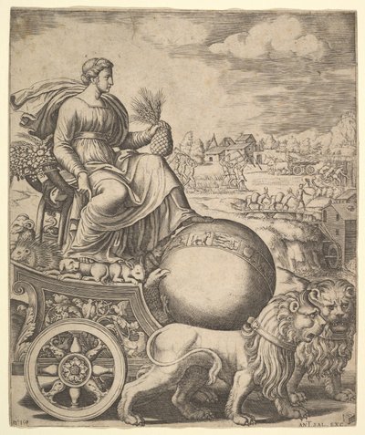 Cibele nel suo carro trainato da due leoni, 1530-60 da Master of the Die