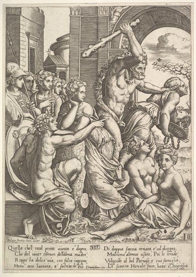 Invidia o Avarizia a destra scacciata dal tempio delle Muse da Ercole, 1530-60 da Master of the Die