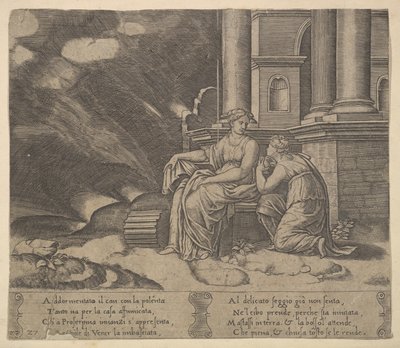 Proserpina dà a Psiche la scatola della bellezza (dalla favola di Cupido e Psiche) da Master of the Die