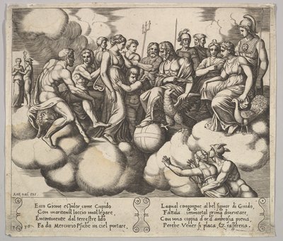 Venere e Cupido che supplicano il loro caso alla presenza di Giove e altri dei (tavola 30) da Master of the Die