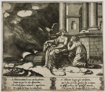 Proserpina dà a Psiche la scatola della bellezza da Master of the Die