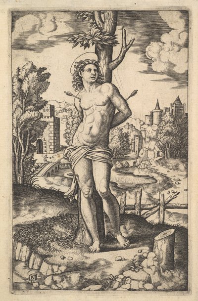 San Sebastiano legato a un albero trafitto da frecce da Master of the Die