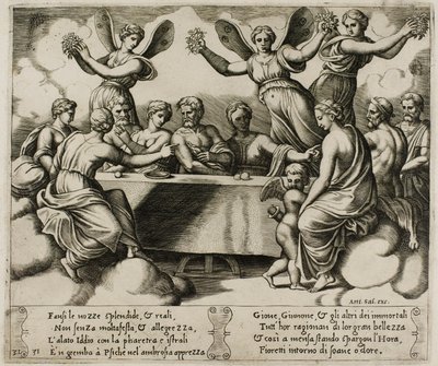 Gli dei celebrano il matrimonio di Psiche e Cupido da Master of the Die