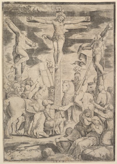 La conversione del Centurione che apre le braccia davanti a Cristo sulla croce da Master of the Die