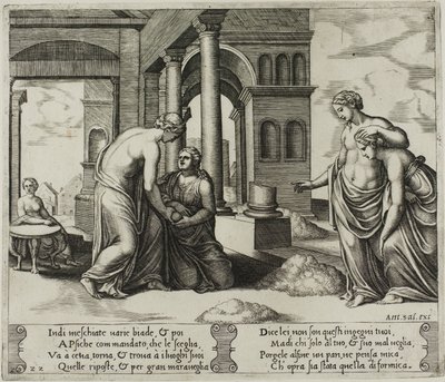 Venere ordina a Psiche di separare un mucchio di grano da Master of the Die