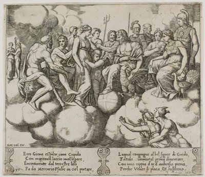 Venere e Cupido che supplicano la loro causa alla presenza di Giove e altri dei da Master of the Die