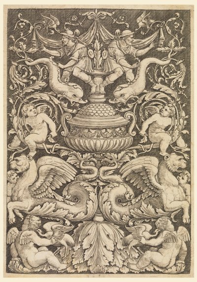 Grottesco con delfini e leoni alati da Master of the Die, Italian or German, 1530 1560