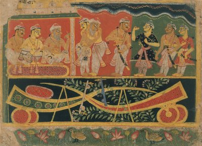 Nanda e Vasudeva: Pagina da un Bhagavata Purana disperso..., ca. 1520-30 da Master of the Dispersed Bhagavata Purana.
