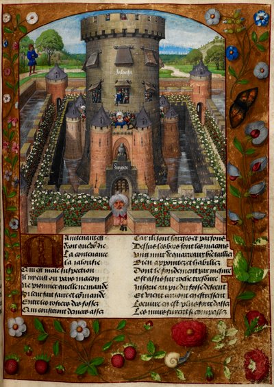 Bel Acueil (Benvenuto) imprigionato da Jalousie (Gelosia) in una torre sorvegliata da soldati, da 