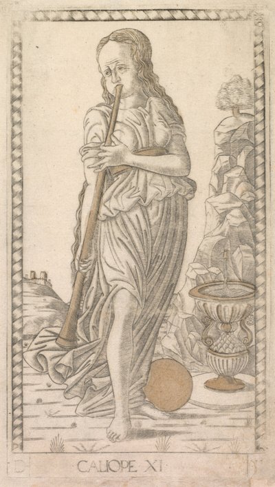 Calliope dalla serie Tarocchi D: Apollo e le Muse, #11, prima del 1467 da Master of the E Series Tarocchi