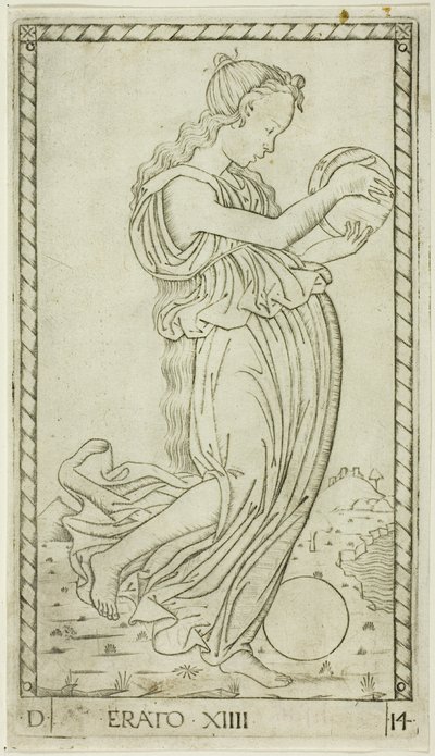 Erato, tavola quattordici da Apollo e le Muse da Master of the E Series Tarocchi