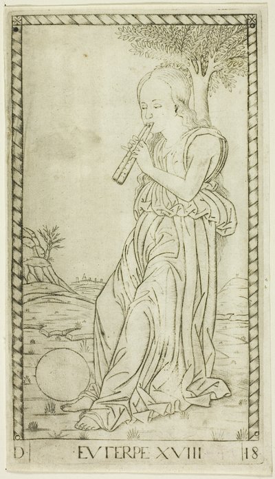 Euterpe, tavola diciotto da Apollo e le Muse da Master of the E Series Tarocchi
