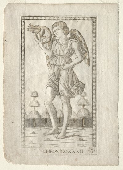 Genio del Tempo dai Tarocchi, serie B: Principi Cosmici e Virtù, #32, prima del 1467 da Master of the E Series Tarocchi